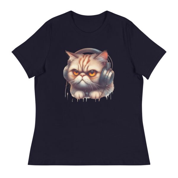 Women's Relaxed T-Shirt (Beautiful Cat with head phone)