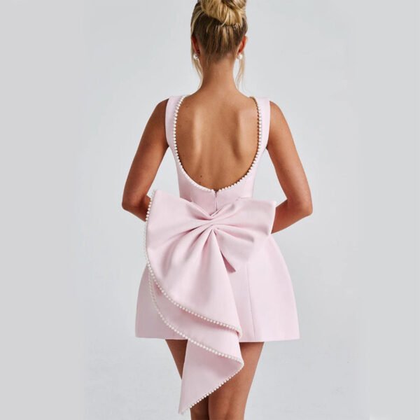 Fashion Big-Bowed Pearls Backless Dress Summer Slim Sleeveless A-line Dresses For Party Evening