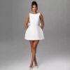 Fashion Big-Bowed Pearls Backless Dress Summer Slim Sleeveless A-line Dresses For Party Evening