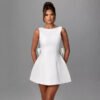 Fashion Big-Bowed Pearls Backless Dress Summer Slim Sleeveless A-line Dresses For Party Evening