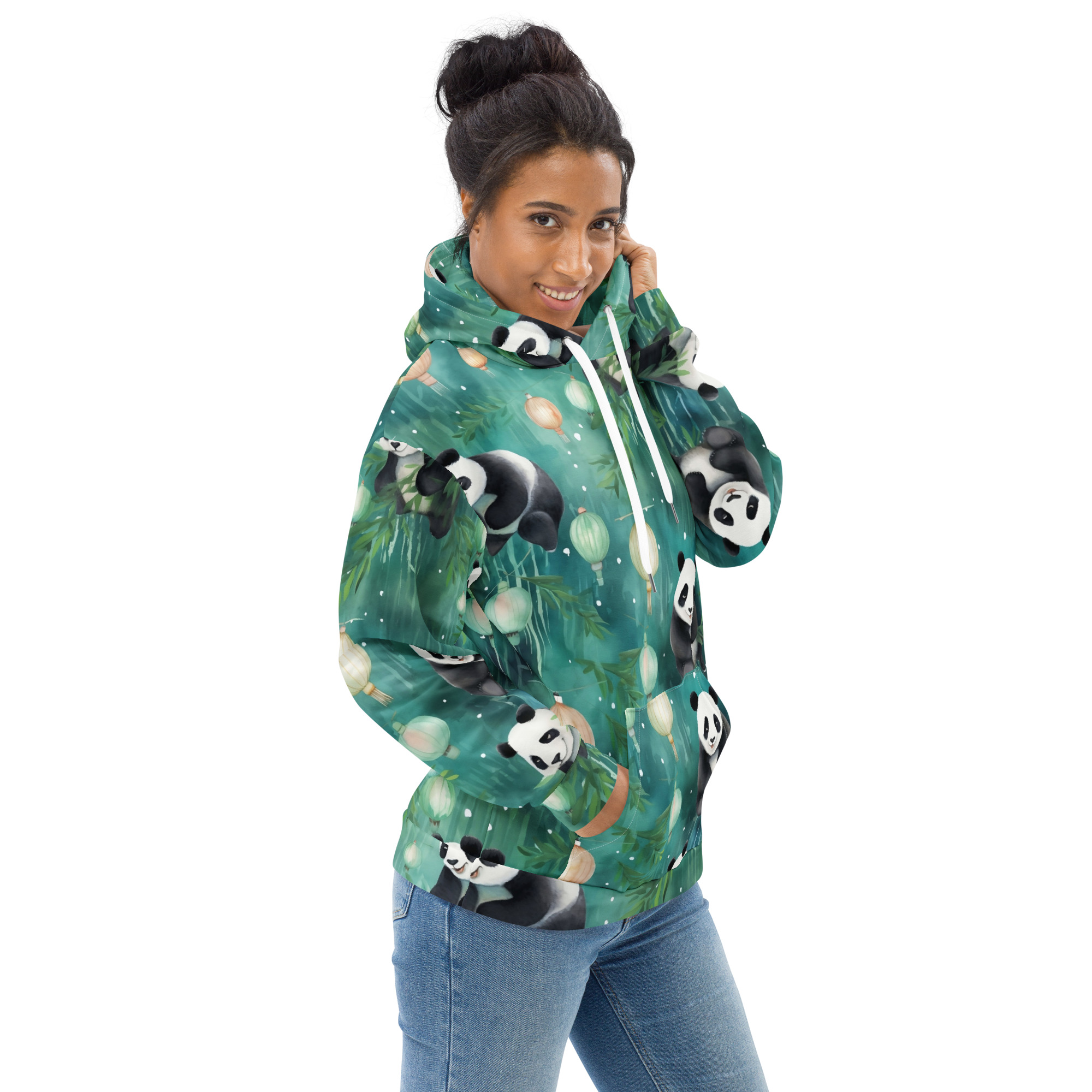 Unisex Hoodie (All Over Green Panda Print)
