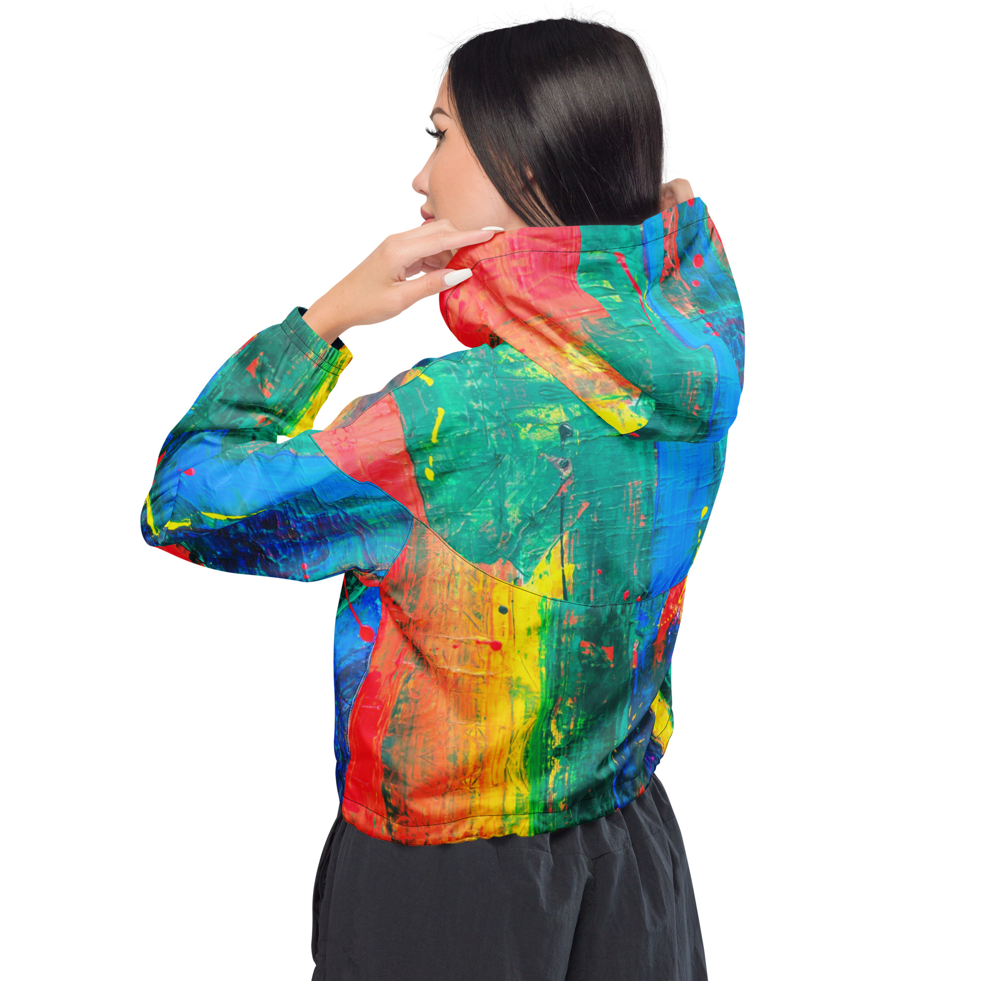 Women’s cropped windbreaker (Colorful Print)