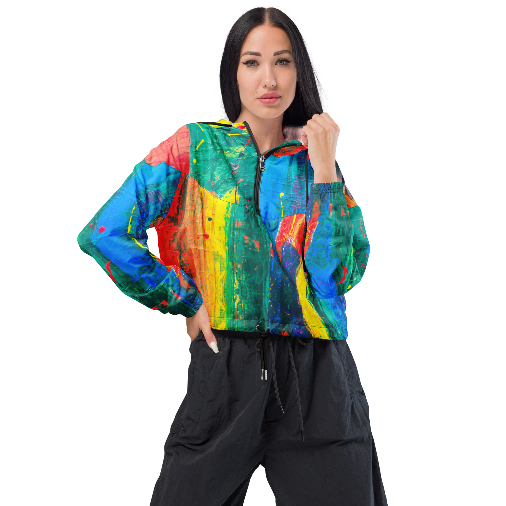 Women’s cropped windbreaker (Colorful Print)