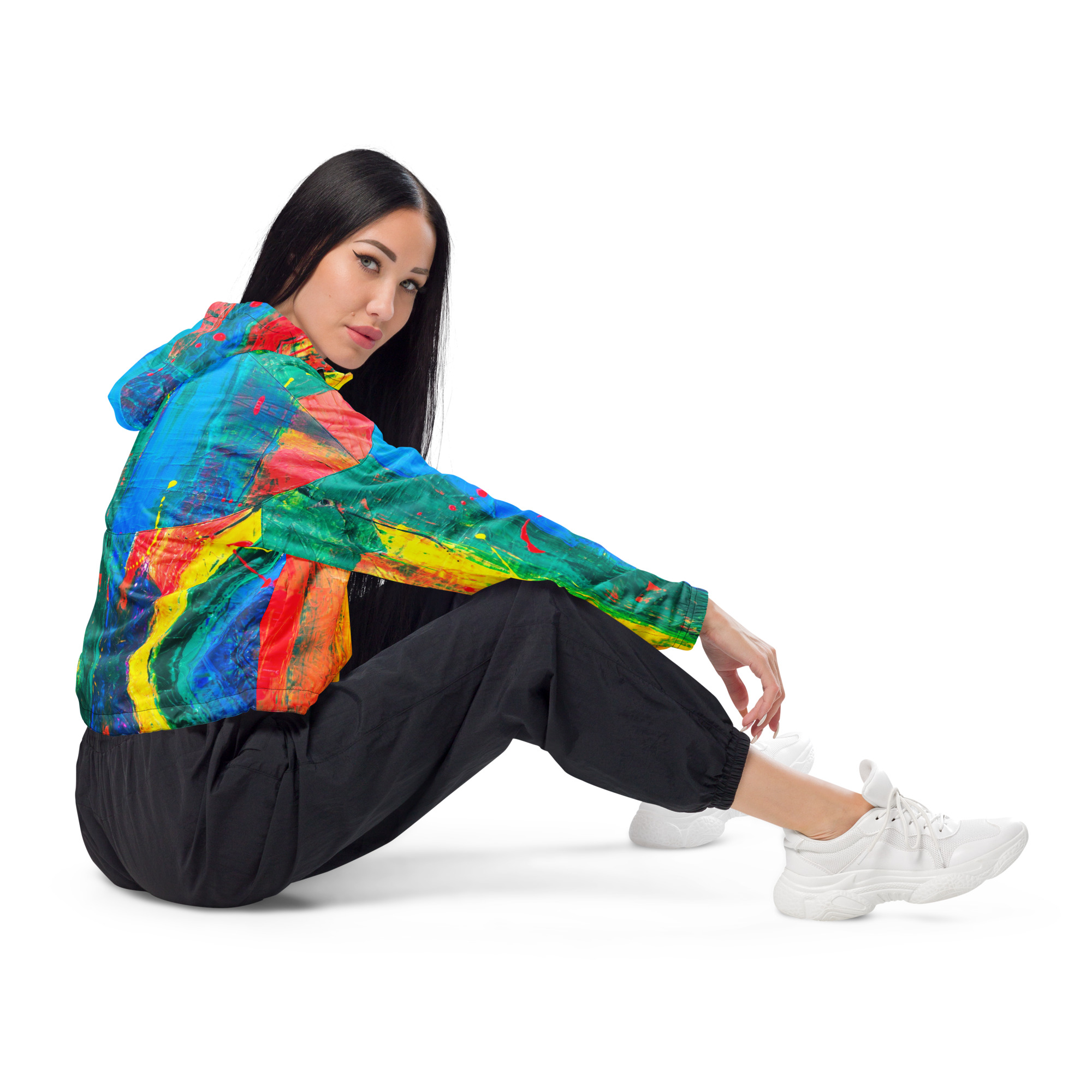 Women’s cropped windbreaker (Colorful Print)