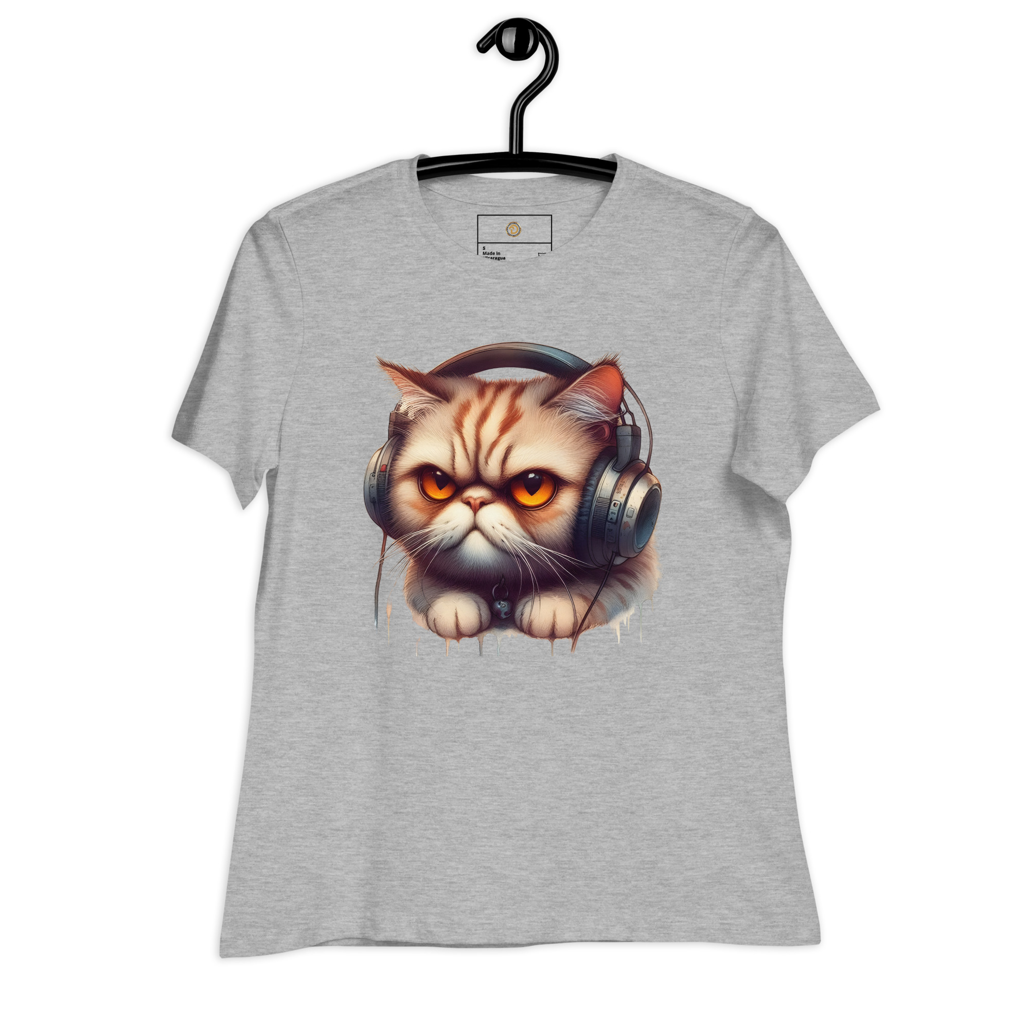 Women's Relaxed T-Shirt (Beautiful Cat with head phone)