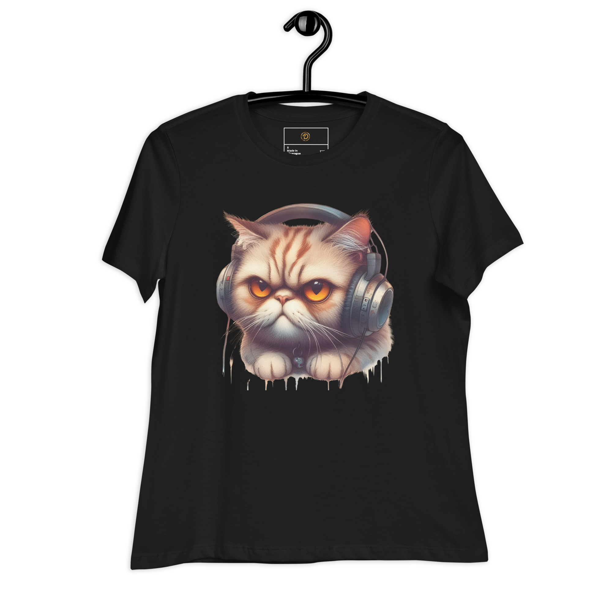 Women's Relaxed T-Shirt (Beautiful Cat with head phone)