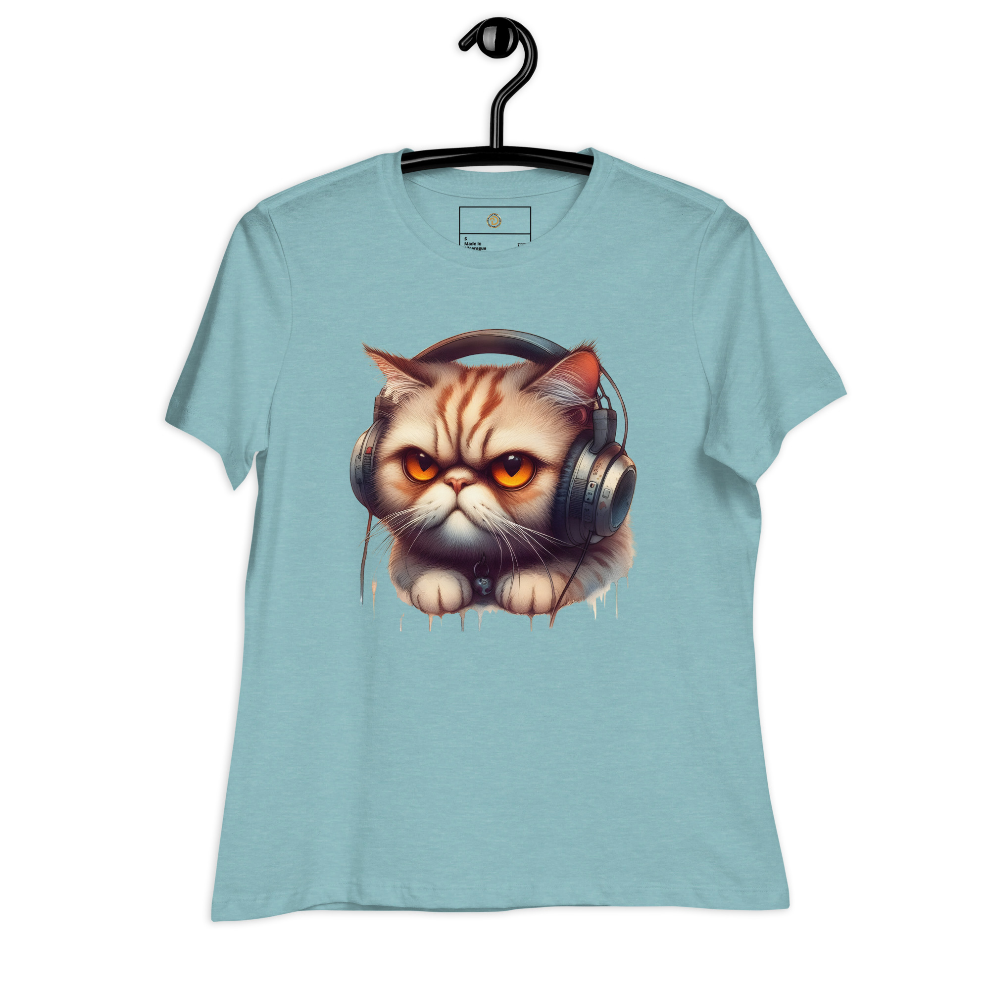 Women's Relaxed T-Shirt (Beautiful Cat with head phone)