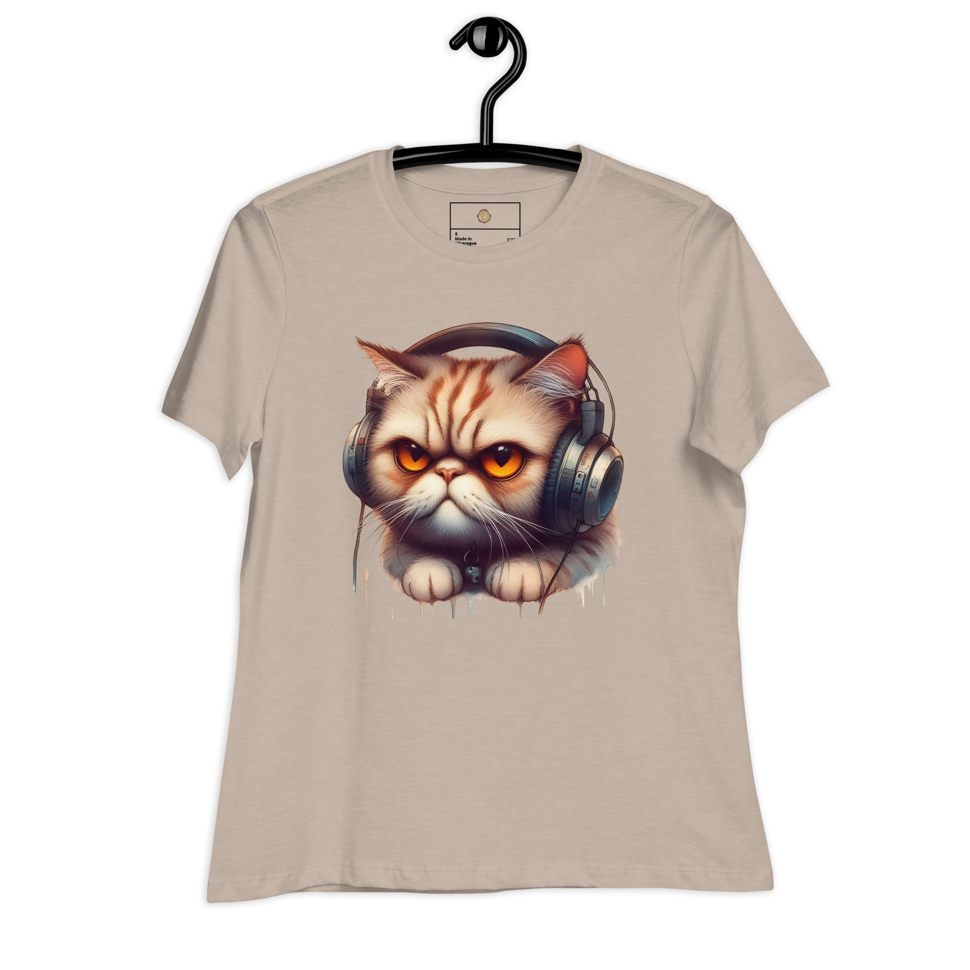 Women's Relaxed T-Shirt (Beautiful Cat with head phone)