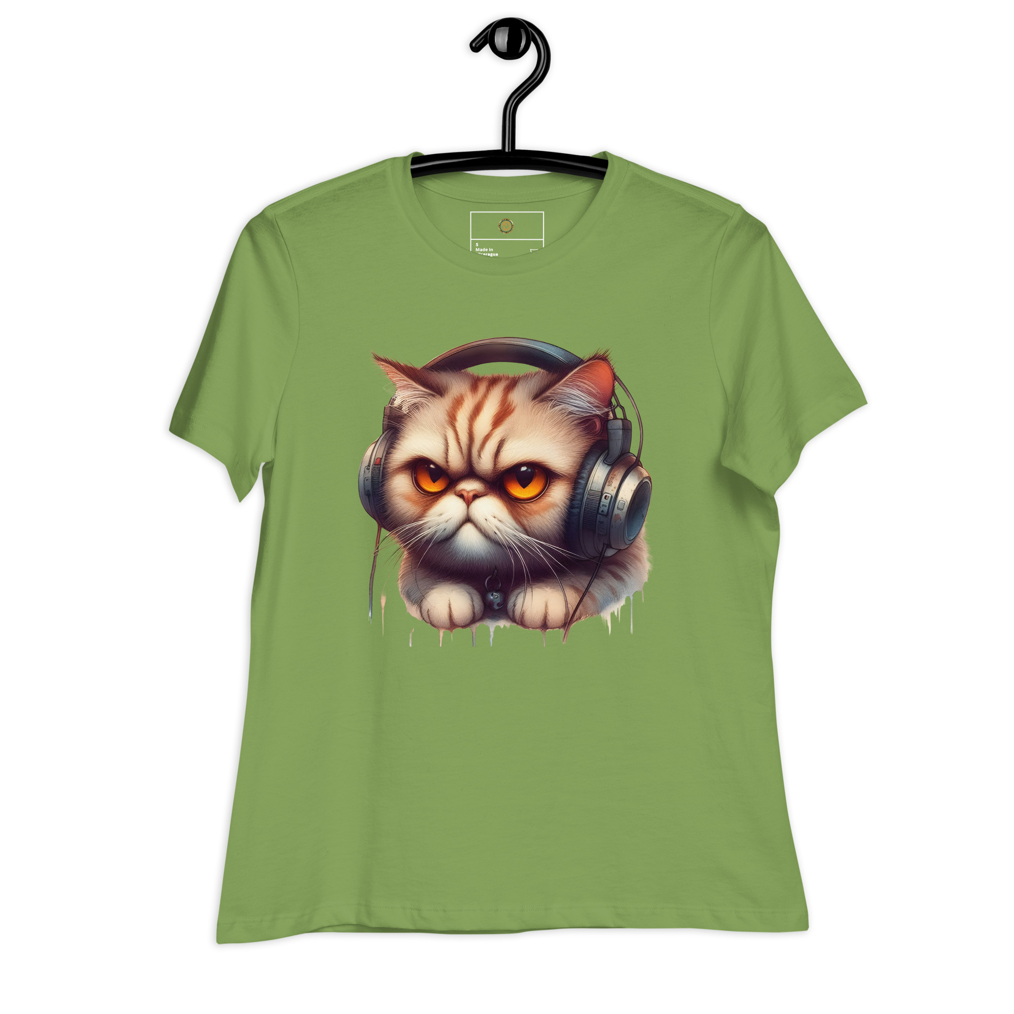 Women's Relaxed T-Shirt (Beautiful Cat with head phone)