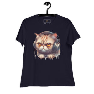 Women’s Relaxed T-Shirt (Beautiful Cat with head phone)