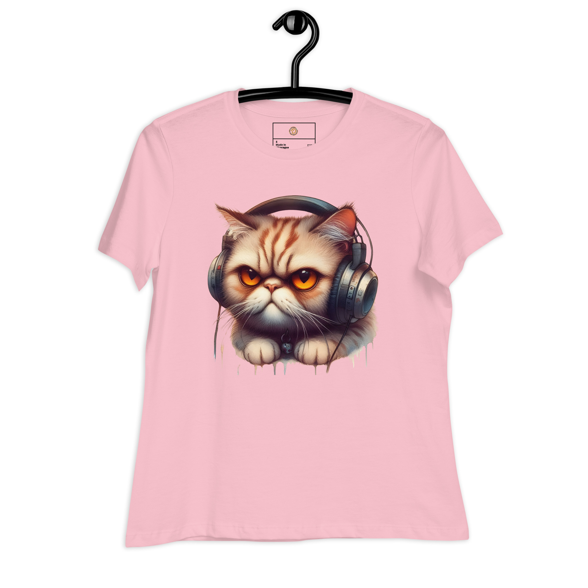Women's Relaxed T-Shirt (Beautiful Cat with head phone)