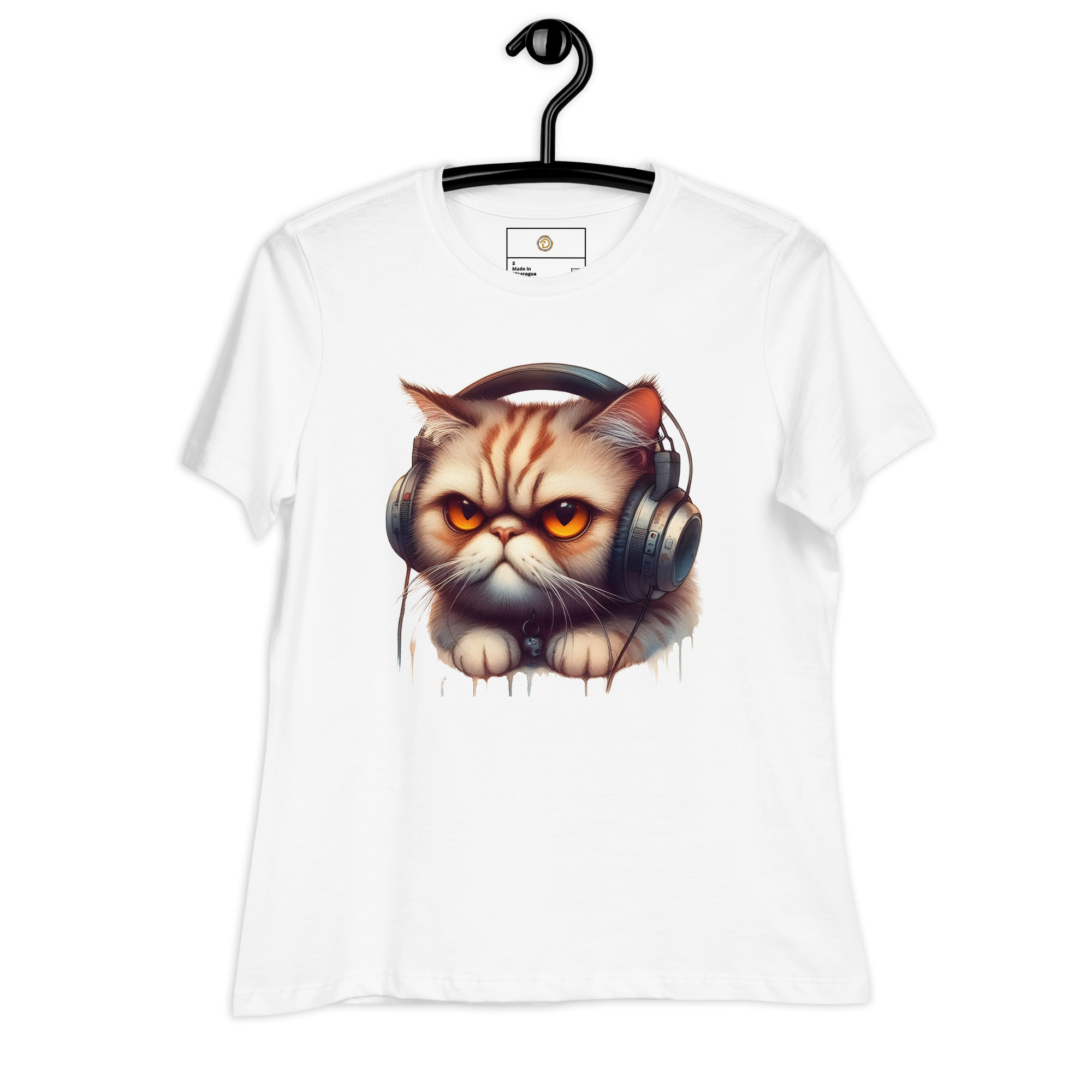 Women's Relaxed T-Shirt (Beautiful Cat with head phone)